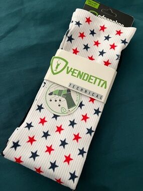 Adrenaline Vendetta Men's White Crew Athletic Socks with Red & Navy Stars